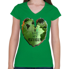 PRINTFASHION Oxigénem - Női V-nyakú póló - Zöld