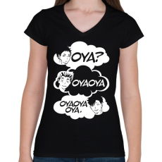 PRINTFASHION Oya? Oya Oya! - Női V-nyakú póló - Fekete