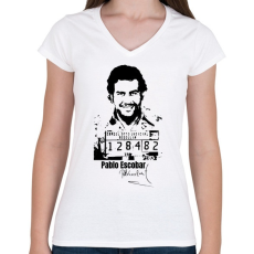 PRINTFASHION Pablo Escobar - Női V-nyakú póló - Fehér