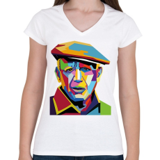 PRINTFASHION Pablo Picasso - Önarckép - Női V-nyakú póló - Fehér