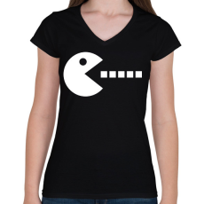 PRINTFASHION Pac-man - páros - Női V-nyakú póló - Fekete