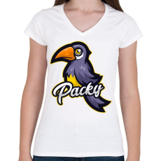 PRINTFASHION Packy - Női V-nyakú póló - Fehér