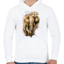 PRINTFASHION Painted Elephant - Férfi kapucnis pulóver - Fehér férfi pulóver, kardigán
