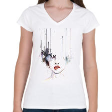 PRINTFASHION Painted Girl - Női V-nyakú póló - Fehér női póló