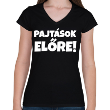 PRINTFASHION PAJTÁSOK ELŐRE - Női V-nyakú póló - Fekete női póló