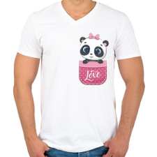PRINTFASHION Panda a zsebben - Férfi V-nyakú póló - Fehér férfi póló