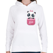 PRINTFASHION Panda a zsebben - Női kapucnis pulóver - Fehér női pulóver, kardigán