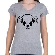 PRINTFASHION Panda beat - Női V-nyakú póló - Sport szürke