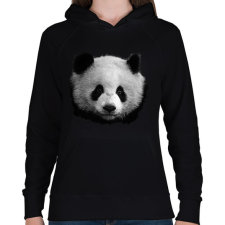PRINTFASHION panda (fekete-fehér újság) - Női kapucnis pulóver - Fekete női pulóver, kardigán