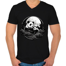 PRINTFASHION panda - Férfi V-nyakú póló - Fekete férfi póló