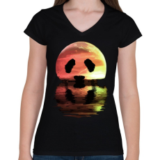 PRINTFASHION Panda hold - Női V-nyakú póló - Fekete