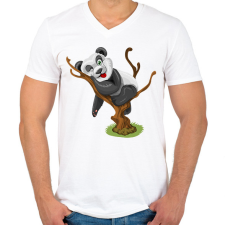PRINTFASHION Panda jóga - Férfi V-nyakú póló - Fehér férfi póló