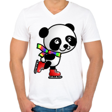 PRINTFASHION Panda korcsolyázik  - Férfi V-nyakú póló - Fehér