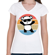PRINTFASHION Panda Love - Női V-nyakú póló - Fehér női póló