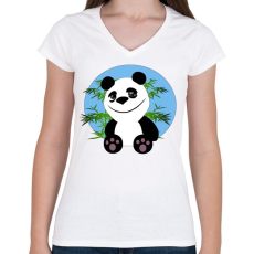 PRINTFASHION panda - Női V-nyakú póló - Fehér