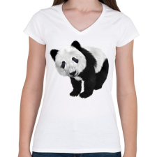 PRINTFASHION Panda - Női V-nyakú póló - Fehér női póló