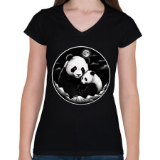 PRINTFASHION panda - Női V-nyakú póló - Fekete női póló
