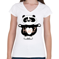 PRINTFASHION Panda ölelés  - Női V-nyakú póló - Fehér női póló