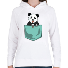 PRINTFASHION Panda zsebben - Női kapucnis pulóver - Fehér női pulóver, kardigán