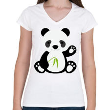 PRINTFASHION Pandás póló - Női V-nyakú póló - Fehér női póló