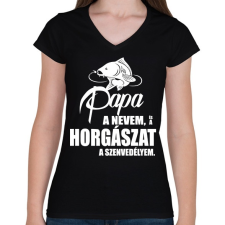 PRINTFASHION Papa a nevem... - Női V-nyakú póló - Fekete női póló