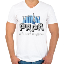 PRINTFASHION Papa mindent magjavít - Férfi V-nyakú póló - Fehér férfi póló