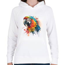 PRINTFASHION Papagáj  - Női kapucnis pulóver - Fehér női pulóver, kardigán