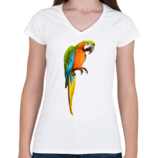 PRINTFASHION Papagáj - Női V-nyakú póló - Fehér
