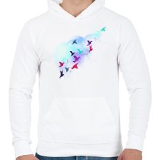 PRINTFASHION Paper birds - Férfi kapucnis pulóver - Fehér férfi pulóver, kardigán
