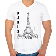 PRINTFASHION paris - Férfi V-nyakú póló - Fehér férfi póló