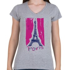 PRINTFASHION Párizs - Női V-nyakú póló - Sport szürke női póló