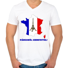 PRINTFASHION Párizsból szeretettel! - Férfi V-nyakú póló - Fehér férfi póló
