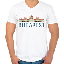 PRINTFASHION Parlament Budapest - Férfi V-nyakú póló - Fehér férfi póló