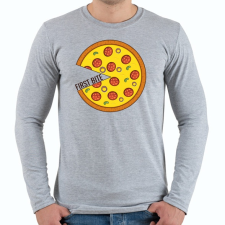 PRINTFASHION Páros póló - First bite pizza - Férfi hosszú ujjú póló - Sport szürke férfi póló