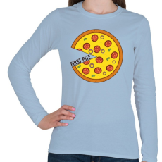 PRINTFASHION Páros póló - First bite pizza - Női hosszú ujjú póló - Világoskék