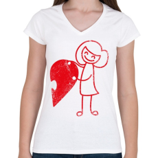 PRINTFASHION Páros szív puzzle 2 - Női V-nyakú póló - Fehér
