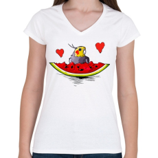 PRINTFASHION Parrot 1 - Női V-nyakú póló - Fehér