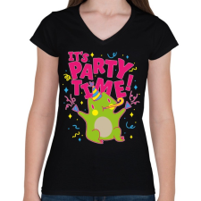 PRINTFASHION Party time - buli van ! - Női V-nyakú póló - Fekete női póló