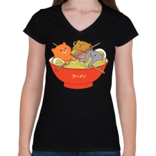 PRINTFASHION Pasta love - Női V-nyakú póló - Fekete női póló