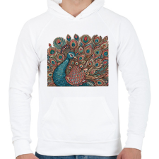 PRINTFASHION Páva - Férfi kapucnis pulóver - Fehér férfi pulóver, kardigán