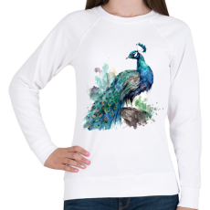 PRINTFASHION páva - Női pulóver - Fehér