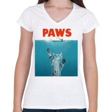 PRINTFASHION Paws - Női V-nyakú póló - Fehér