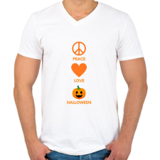 PRINTFASHION Peace Love Halloween - Férfi V-nyakú póló - Fehér férfi póló
