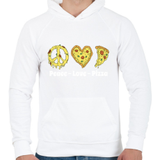 PRINTFASHION Peace, love, pizza - Férfi kapucnis pulóver - Fehér