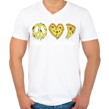 PRINTFASHION Peace, love, pizza - Férfi V-nyakú póló - Fehér férfi póló