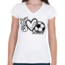 PRINTFASHION Peace love soccer 2 - Női V-nyakú póló - Fehér női póló