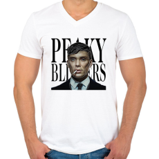 PRINTFASHION Peaky Blinders- Vonalas - Férfi V-nyakú póló - Fehér