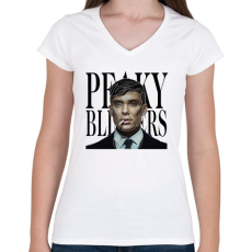 PRINTFASHION Peaky Blinders- Vonalas - Női V-nyakú póló - Fehér