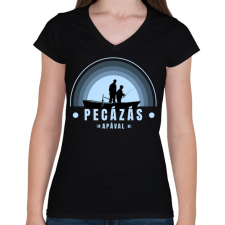 PRINTFASHION Pecázás apával - Női V-nyakú póló - Fekete női póló