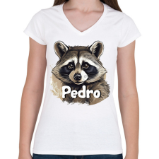 PRINTFASHION Pedro mosómaci - Női V-nyakú póló - Fehér női póló